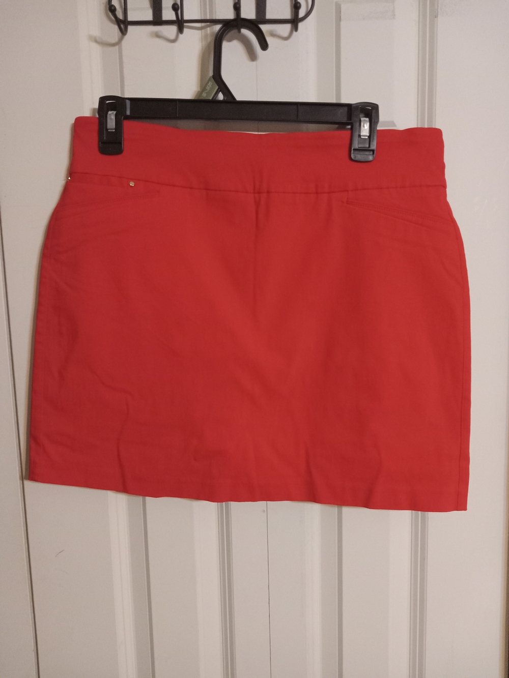 Attyre Coral-Red Straight Mini Skirt